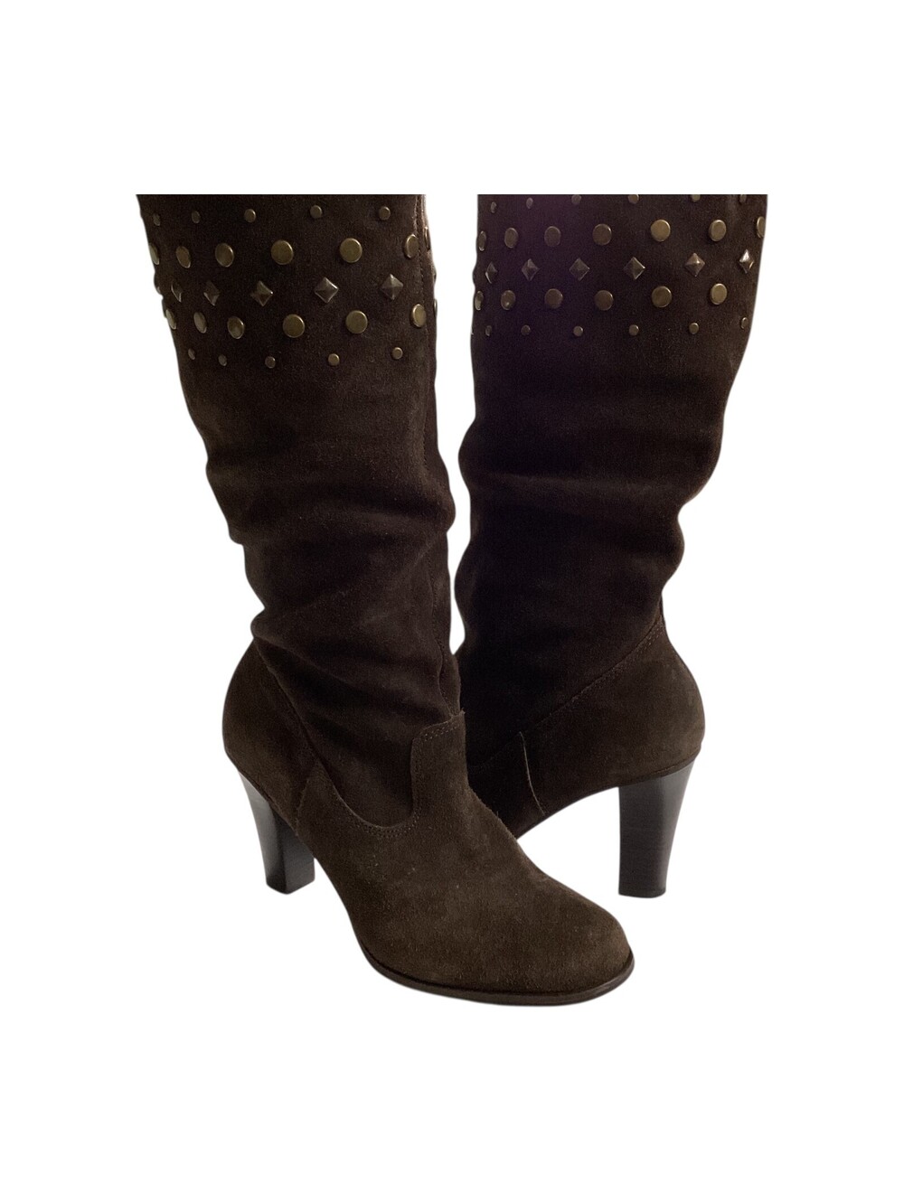 SACHA LONDON Sandy Women's Leather Studded Boots BRAZIL Brown Sz 39 US 8 GUC